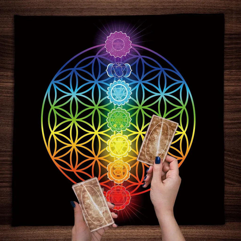 🌸Mandala Flower of Life Tarot Tablecloth | Altar Cloth for Pagan Witchcraft & Divination | Oracle Card Pad | Galaxy Tarot Reading Cloth