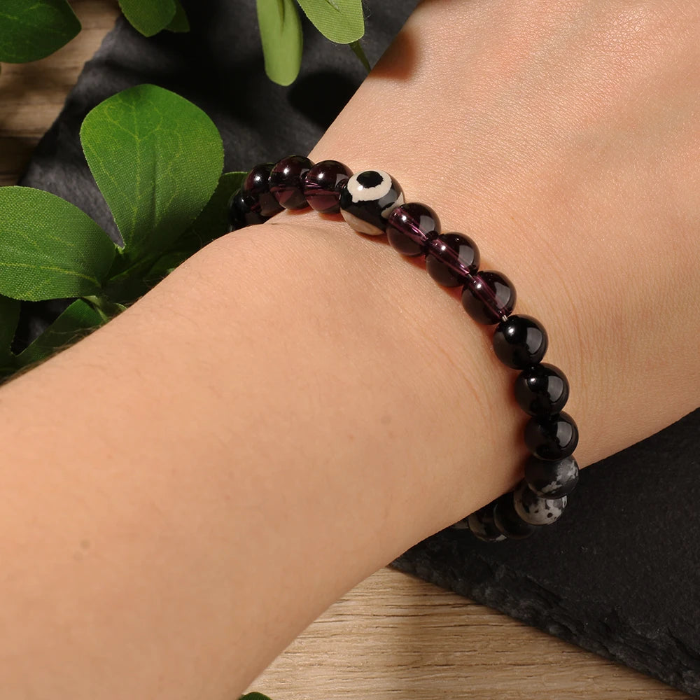👁️ Eye Bracelets for Women – Natural Stone Beaded Bangles Cute Beach & Holiday Jewelry Purple, Black, Gray Beads Spring Summer Gift
