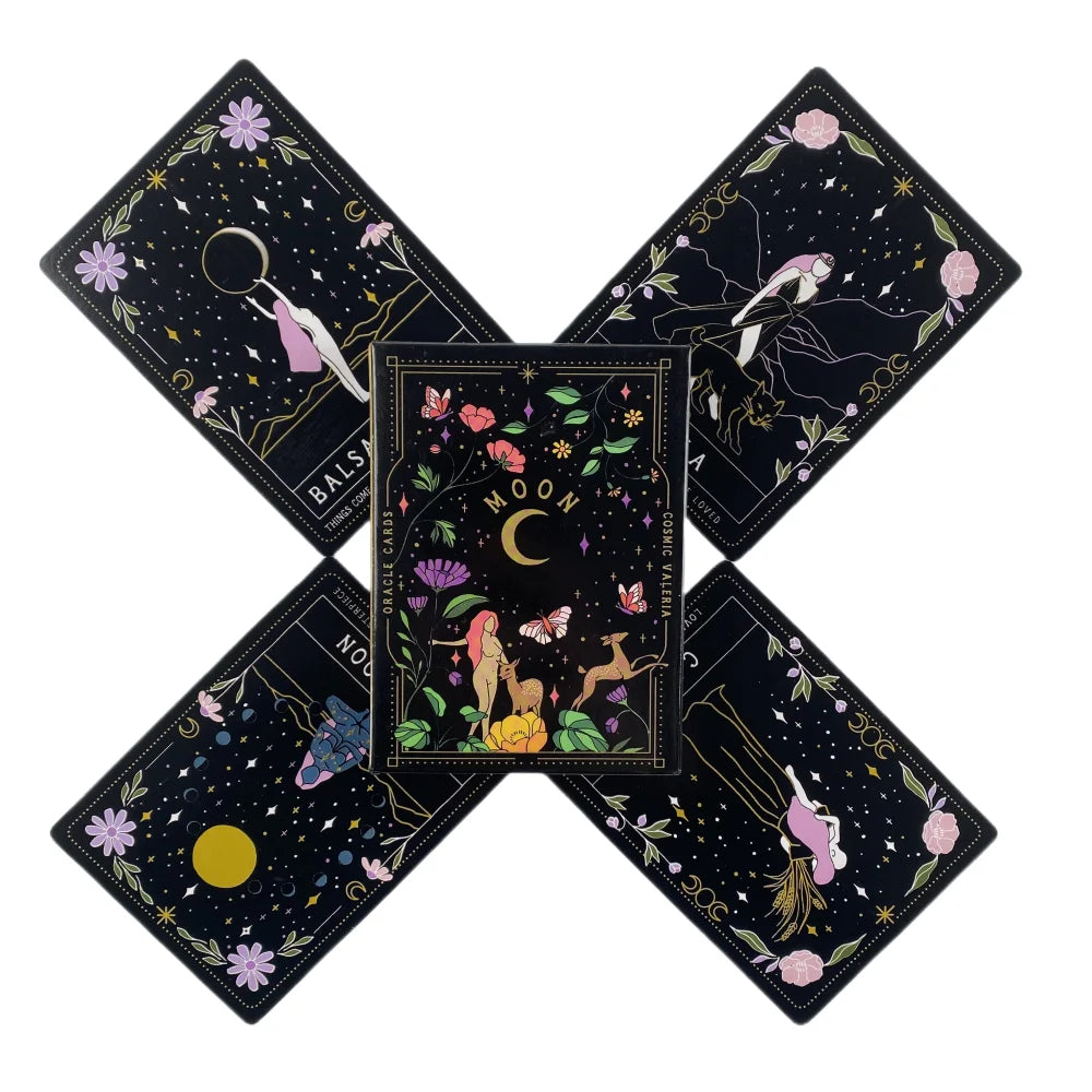 🌑 Black Moon Astrology Oracle Cards – 52-Card Deck with Paper Guidebook for Fate Divination, Cosmic Insight, and Party Games TS184