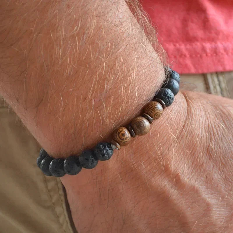 ✨ Raw African Turquoise & Lava Bead Bracelet – Natural Healing Jewelry for Men & Women – Grounding & Spiritual Wellness S6