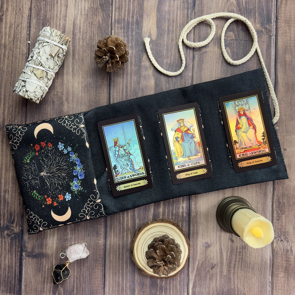 🌿 Floral Tree of Life Tarot Storage Bag with Moon Starry Sky Wrap Pouch – Multi-functional Tarot Deck Protector and Divination Table Cloth