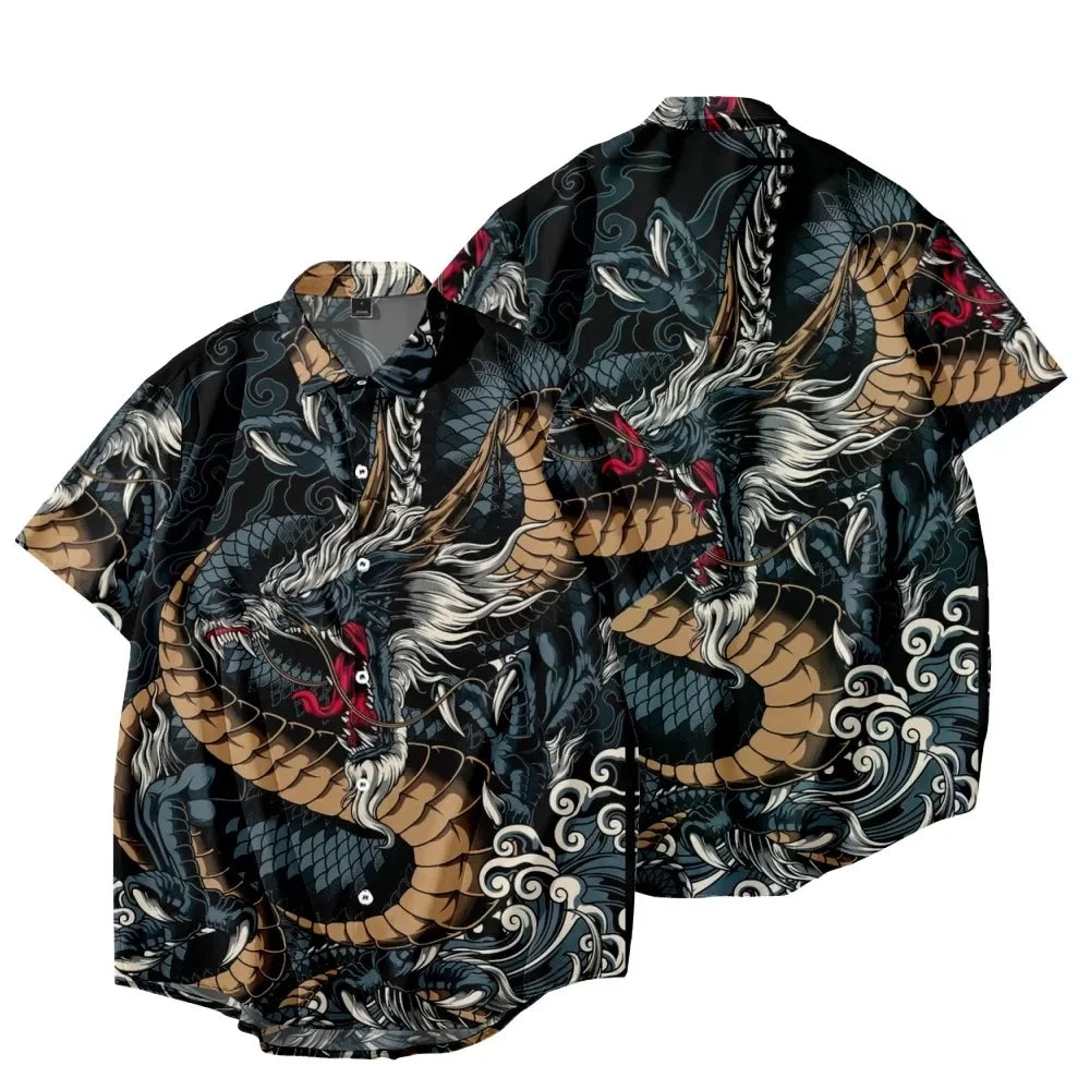 🐉 The Draconian Legacy: Premium Men’s Y2K Vintage Dragon Print Hawaiian Shirt – High-Definition Oriental Dragon Graphic, Ultra-Breathable Performance Fabric, and Sophisticated Urban Social Wear Short-Sleeve Button-Down (S-5XL)