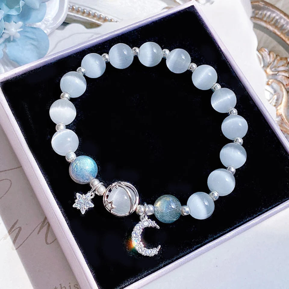 ✨ Starry Cat's Eye Stone Bracelet – Niche Design for Women on Instagram – New Grey Moonlight Star Moon Crystal Jewelry