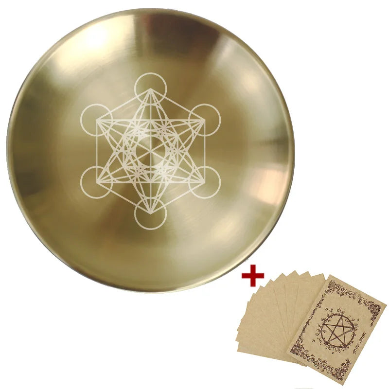 Pagan Pentagram Altar Plate – Metal Ritual Tray for Crystals, Jewelry, Candle and Incense Holder, Witchcraft Supply Essential 14cm Metatrone cub-Golden