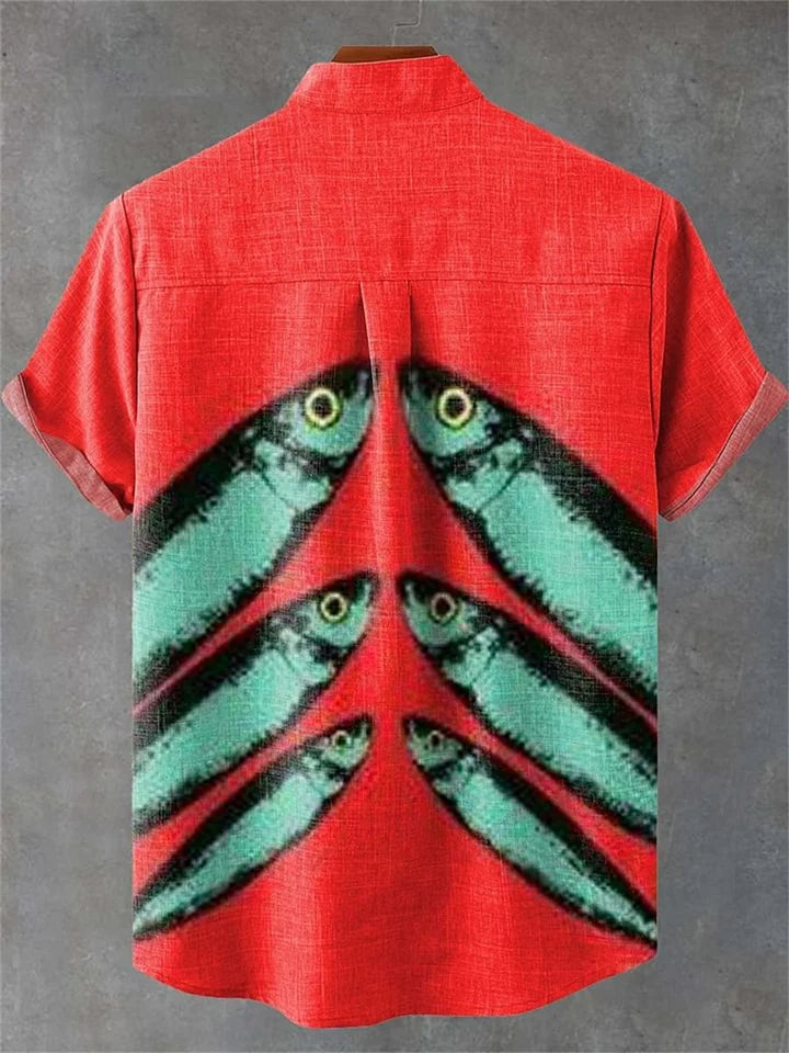 ✨ The Vintage Oceanic Masterpiece: Retro 3D Koi & Wave Print Men's Casual Linen-Blend Shirt – Breathable Summer Hawaiian Style Social Top with High-Definition Artistic Graphics