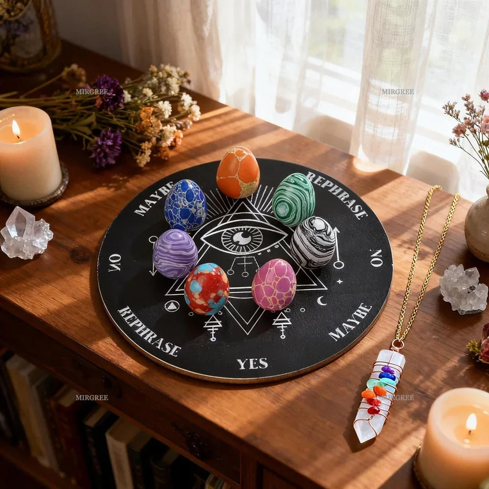 🔮 9pcs Crystal Pendulum Divination Set – Includes Decision Board & Gemstone Egg | Guidance Tool & Witchcraft Supplies | Free Shipping