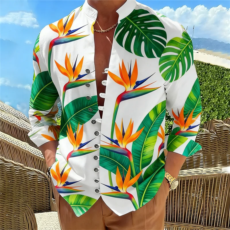 🎨 The Harajuku Multi-Dimension: Premium Men’s 3D Floral & Color-Block Long-Sleeve Shirt – High-Definition Digital Print, Avant-Garde Geometric Design, and Sophisticated Urban-Fit Streetwear Button-Down