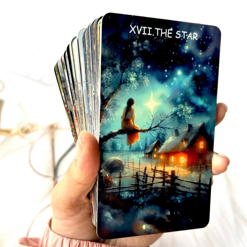 🔥78PCS Tarot Cards | 70*120mm Double-Sided Scratch-Proof Film Tarot Deck with English Guide & Rune Board Game