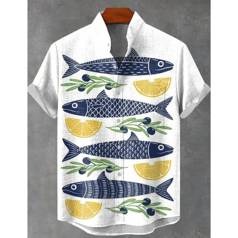 🦞 The Lobster-Luxe Coastal Masterpiece: Premium Men's Cotton-Linen Blend Short-Sleeve Shirt – High-Definition Lobster Graphic Print, Ultra-Breathable "Cool-Touch" Fabric, and Sophisticated Resort Fit