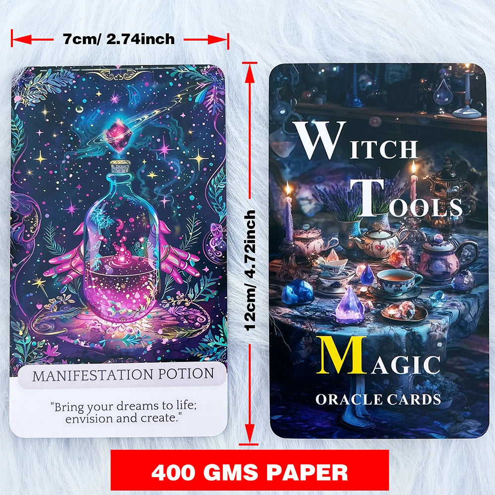 Witch Tools Magic Oracle Cards, Witchy Aesthetic Oracle Deck for Self-Guidance & Mindfulness, 12x7cm, 54 Cards, Taro Cards