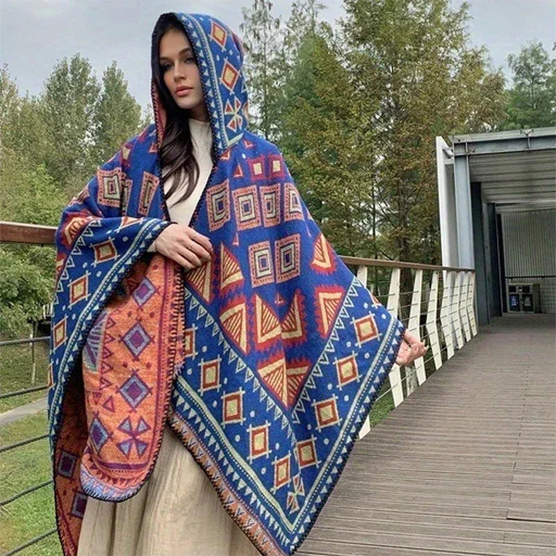 Women's Winter Poncho - Imitation Cashmere Cape with Scarf, Cozy Shawl and Wrap for Warmth