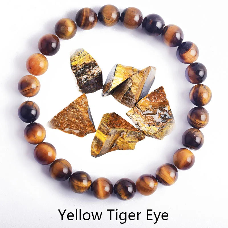 ✨ Natural Stone Protection Bracelet – Dragon Blood Beads, Quartz & Onyx Stretch Jewelry for Men & Women – Healing Reiki & Yoga Energy Bracelet 2 Yellow Tiger Eye