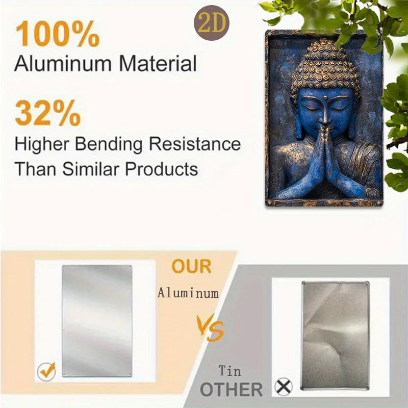 🌟 Blue Buddha Statue with Folded Hands – Vintage Aluminum Sign for Yacht, Living Room & Gym Décor | 8x12 inch | Free Shipping