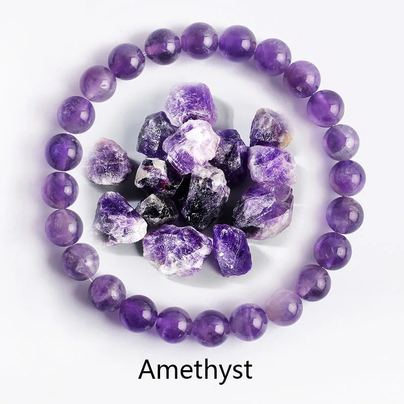 ✨ Natural Stone Protection Bracelet – Dragon Blood Beads, Quartz & Onyx Stretch Jewelry for Men & Women – Healing Reiki & Yoga Energy Bracelet 20 Amethyst