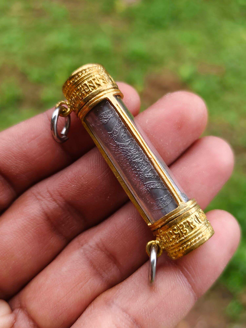 Authentic Takrut Talisman Narai Phlikphaendin - Sacred Gold Amulet with Gemstone Inlays & Supreme Protection