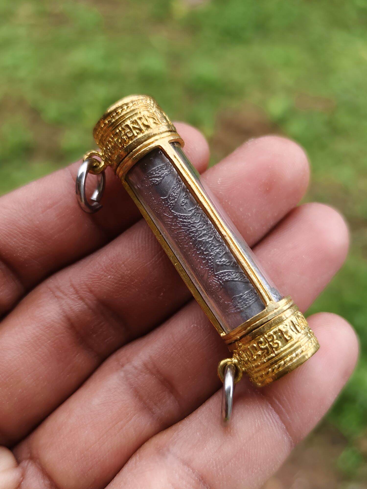 Authentic Takrut Talisman Narai Phlikphaendin - Sacred Gold Amulet with Gemstone Inlays & Supreme Protection