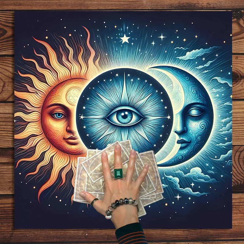 🃏VIKAMA Sun & Moon Tarot Tablecloth – Black Floral Altar Cloth for Tarot Divination, Meditation & Holiday Spiritual Decor