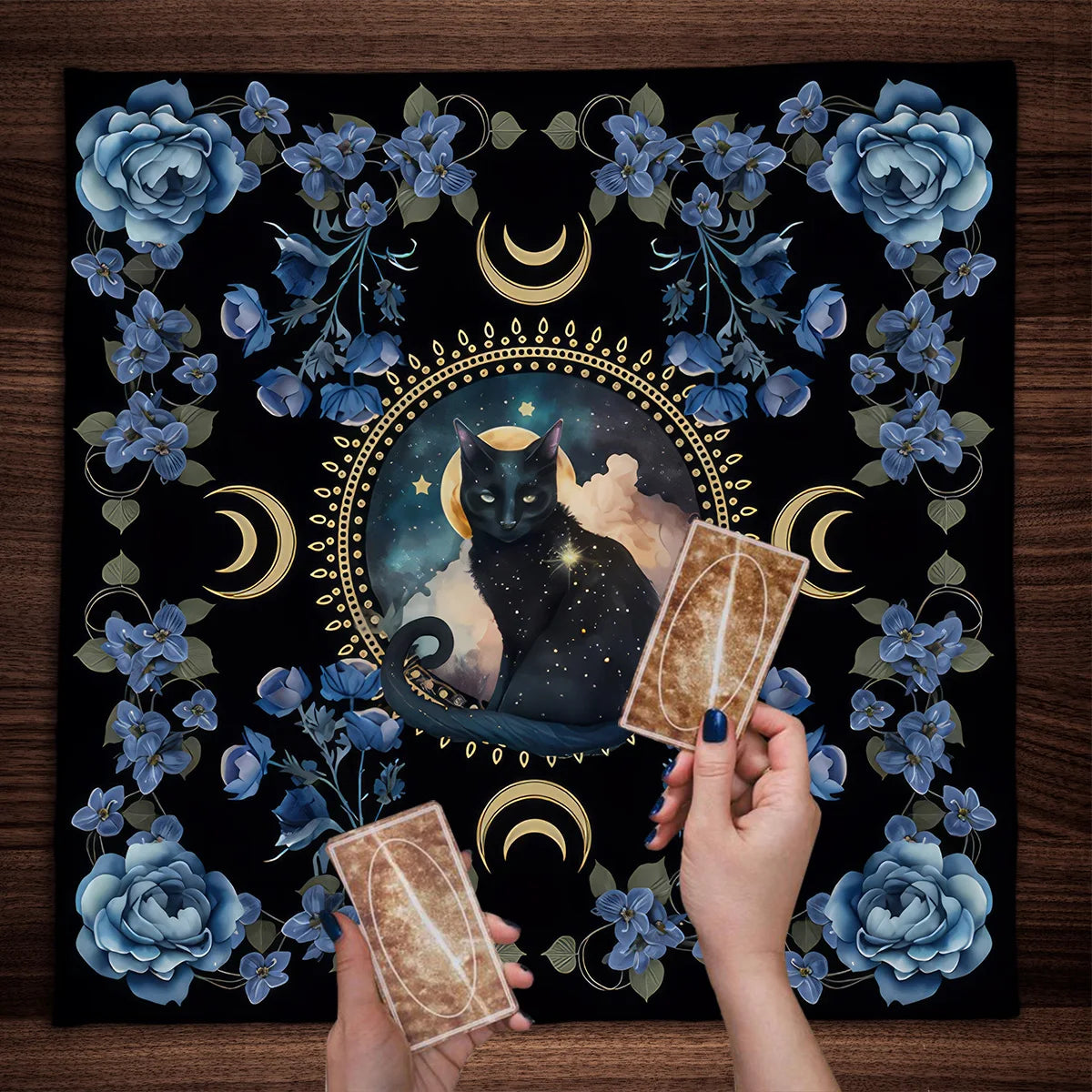 🌟Gold Witchcraft Cat Altar Cloth | Tarot Tablecloth for Spread & Reading | Starry Sky Divination Mat | Altar Decor Pad