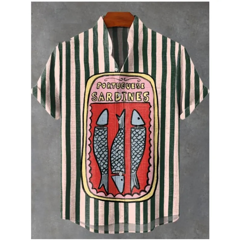 ✨ The Zen-Artisan Fish Print Linen Shirt: Premium Men's Casual Summer Button-Up – High-Definition Artistic Graphics, Breathable Linen-Blend Fabric, and Sophisticated Relaxed Fit