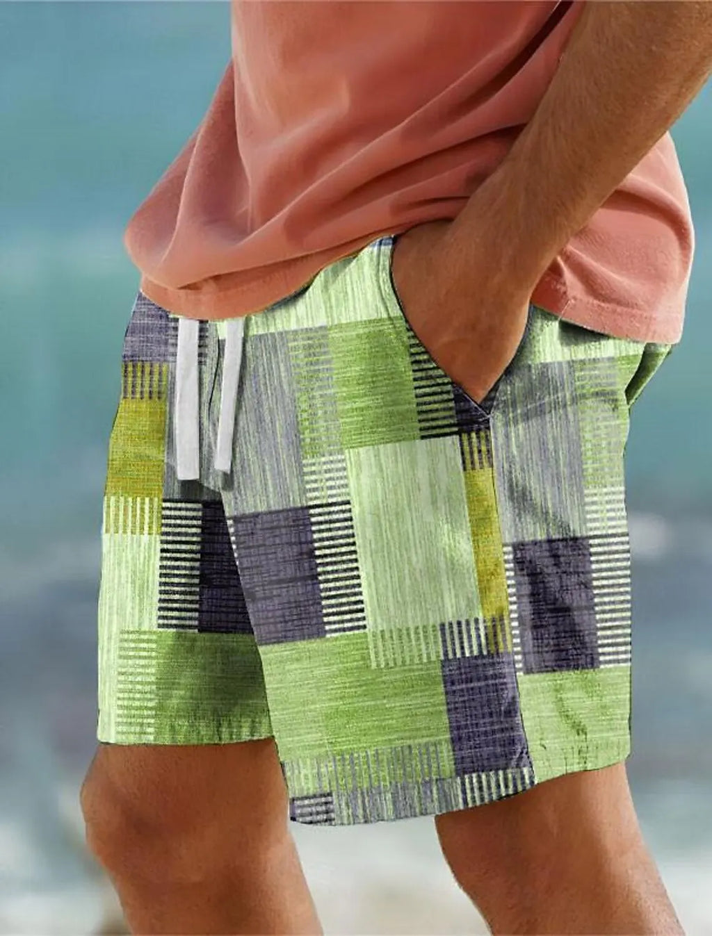 🏁 The Geometric Resort Masterpiece: Premium Men’s 3D Plaid Swim Shorts – High-Definition Color-Block Print, Breathable Quick-Dry Fabric, and Signature Elastic Drawstring Waist (Hawaiian Holiday Edition) DK2024XQ392