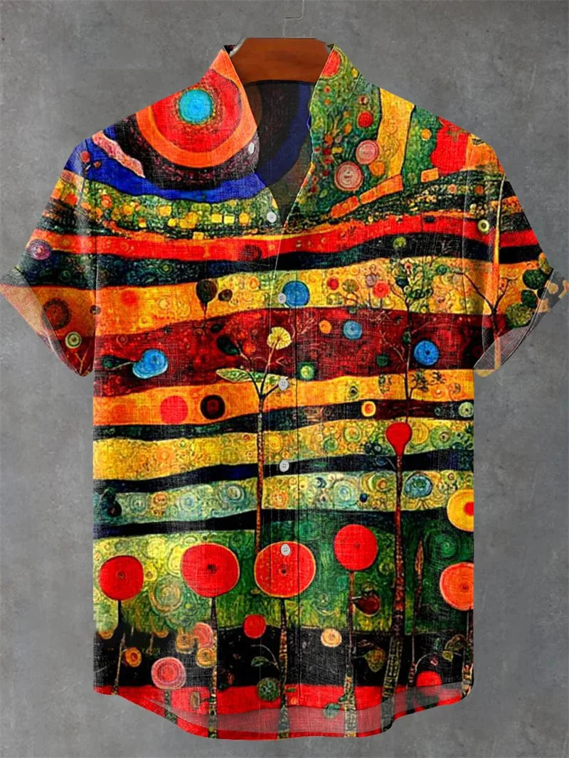 🏝️ The Tropical 3D Masterpiece: Men’s Premium Hawaiian Linen Shirt – High-Definition 3D Artistic Print, Short-Sleeve Casual Button-Down with Classic Lapel, and Ultra-Breathable Summer Fabric SFQQQD058