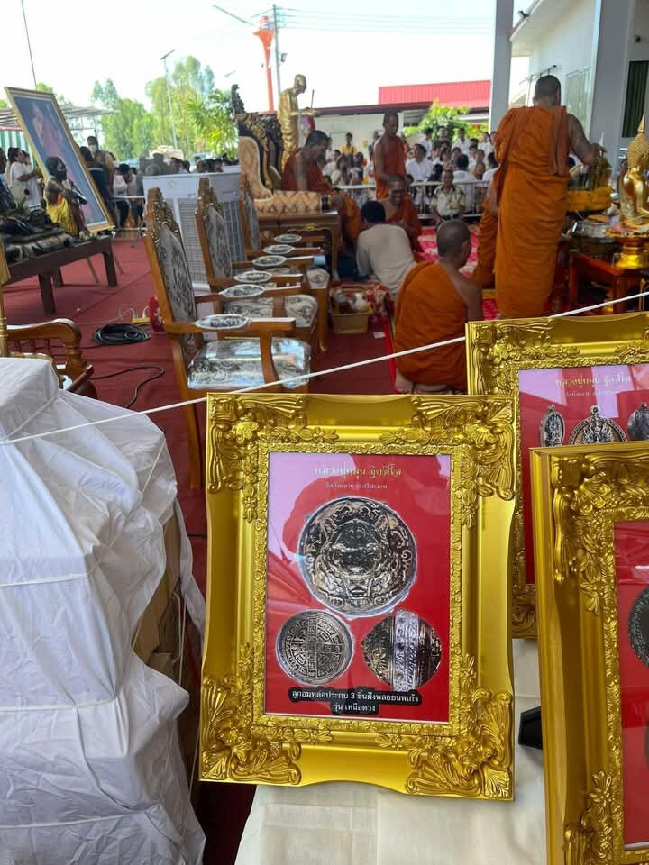 Exclusive Luk Om Nuea Duang Amulet - Limited Edition 2K Satin Silver with Nine Gemstone Inlays, Dual Empowerment from Luang Pu Mun, Luang Pu Theng & Luang Pu Sila