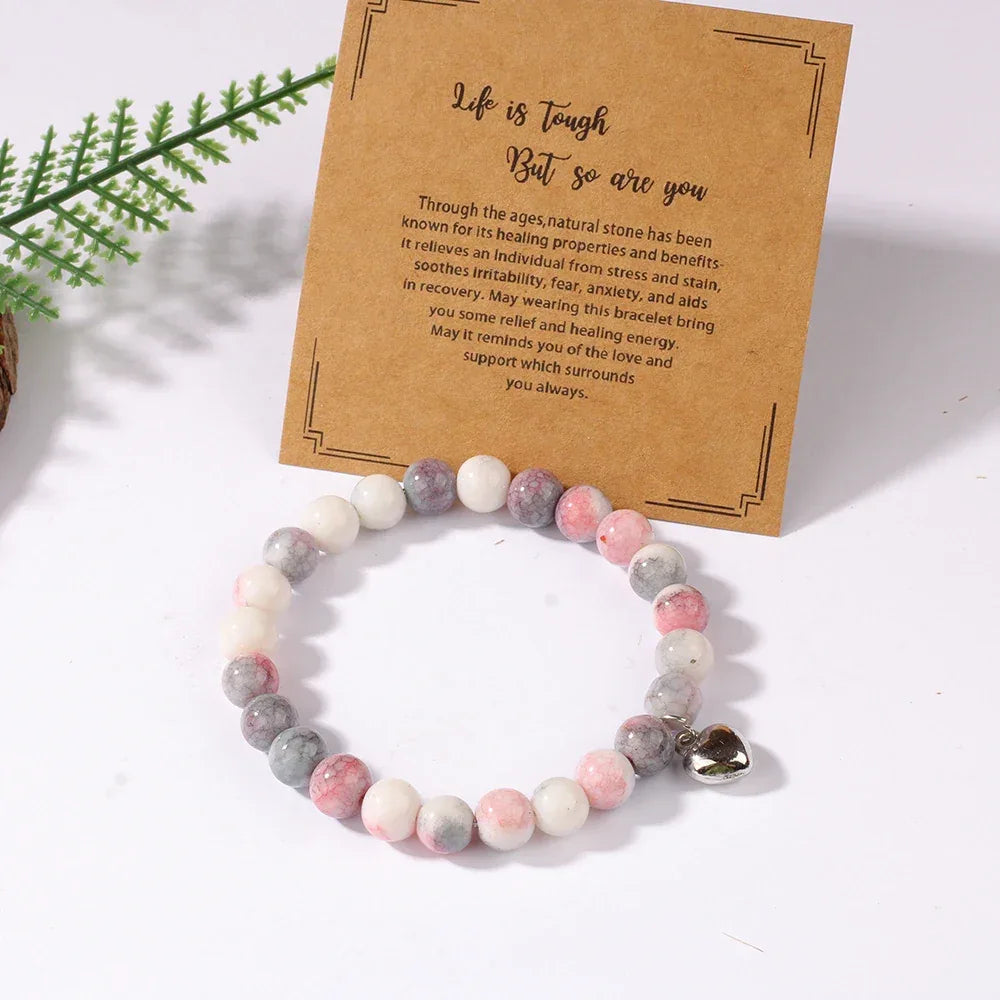 ✨ Inspirational Spiritual Jewelry Bracelet – Heart Lover Gift for Wife & Daughter – Elegant Empowerment with “Life is Tough, You Are Awesome” Letter Card