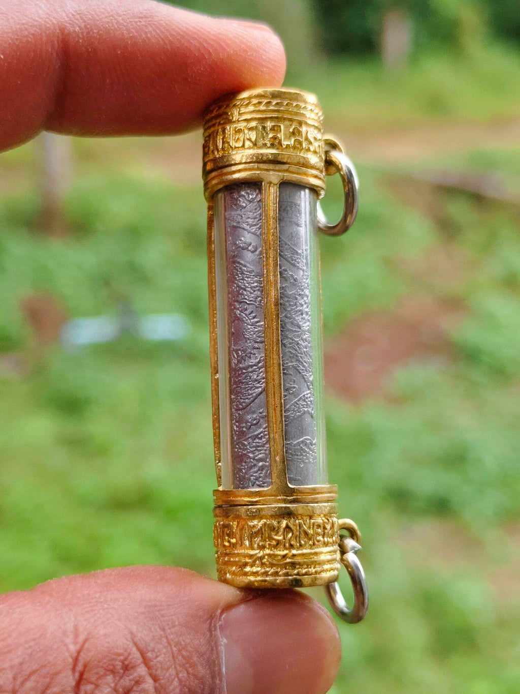 Authentic Takrut Talisman Narai Phlikphaendin - Sacred Gold Amulet with Gemstone Inlays & Supreme Protection