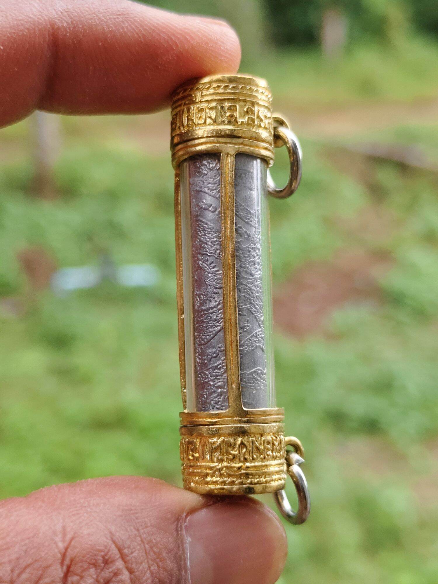 Authentic Takrut Talisman Narai Phlikphaendin - Sacred Gold Amulet with Gemstone Inlays & Supreme Protection