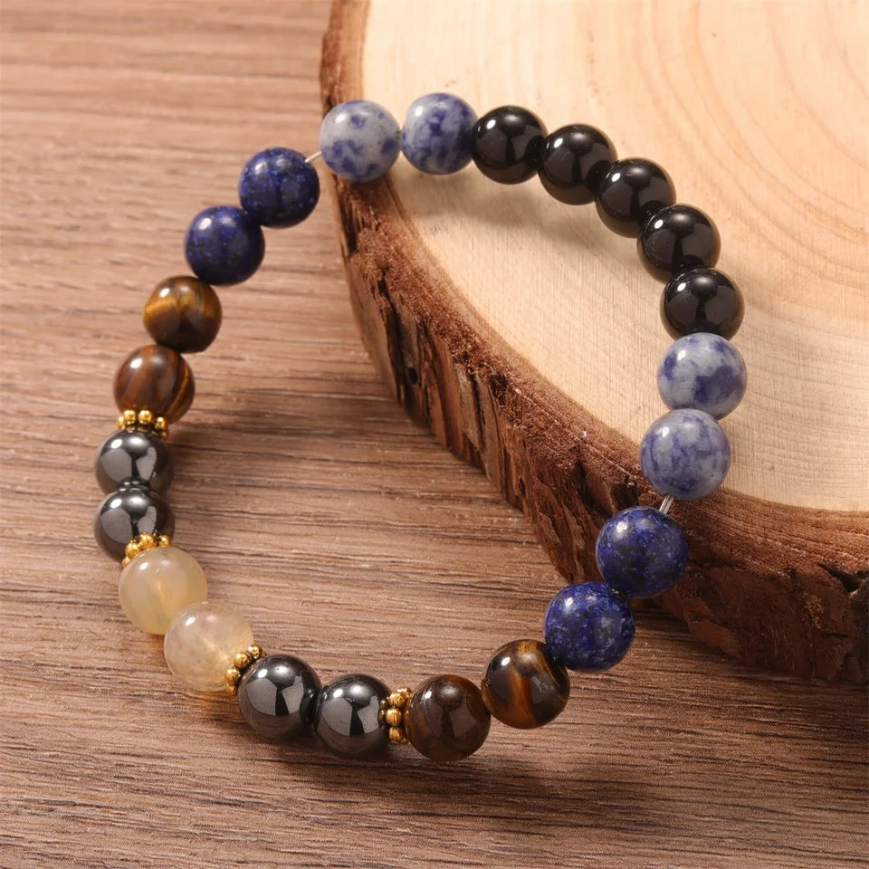 ✨ Sodalite, Tiger's Eye, and Lapis Lazuli Crystal Beaded Bracelet – Natural Stone Jewelry with Citrine Accents for Women