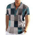 🎨 The Neo-Vintage 3D Patchwork Henley: Premium Men's Color-Block Fashion Tee – High-Definition Digital Print, Breathable Short-Sleeve 3-Button Henley, and Sophisticated Slim-Relaxed Fit B73SF3M20241813T