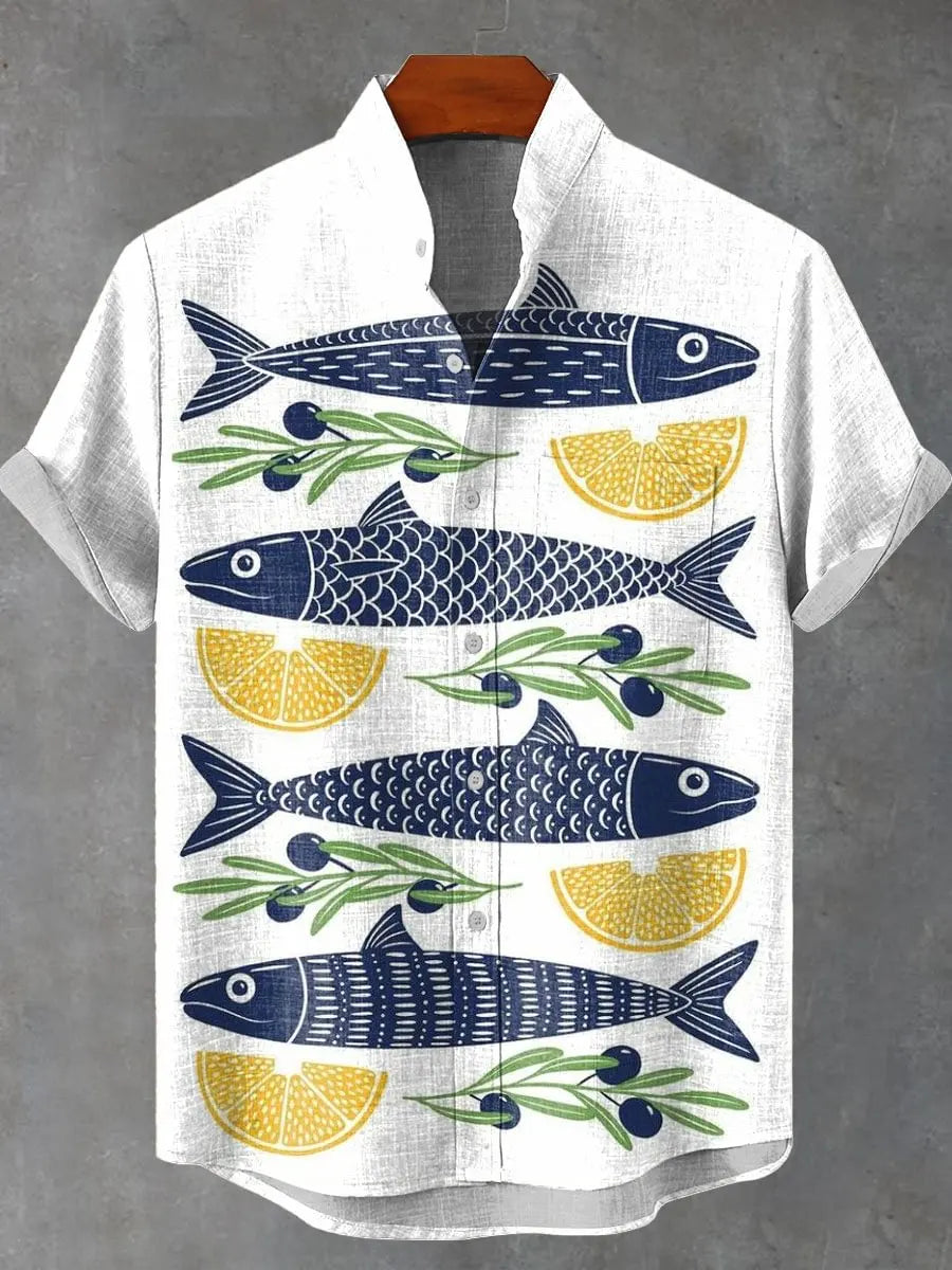 🦞 The Lobster-Luxe Coastal Masterpiece: Premium Men's Cotton-Linen Blend Short-Sleeve Shirt – High-Definition Lobster Graphic Print, Ultra-Breathable "Cool-Touch" Fabric, and Sophisticated Resort Fit