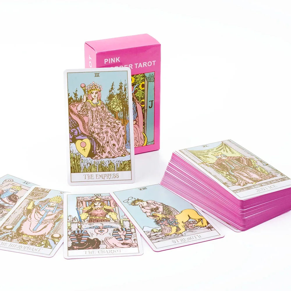 Pink Border Tarot Cards Deck with Guidebook - 78 Cards for Divination, Precognition & Parties, 10.3 × 6 cm