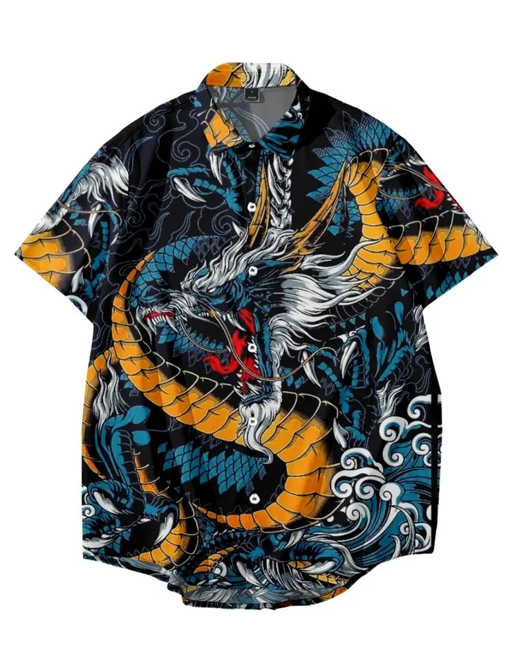🐉 The Draconian Legacy: Premium Men’s Y2K Vintage Dragon Print Hawaiian Shirt – High-Definition Oriental Dragon Graphic, Ultra-Breathable Performance Fabric, and Sophisticated Urban Social Wear Short-Sleeve Button-Down (S-5XL)