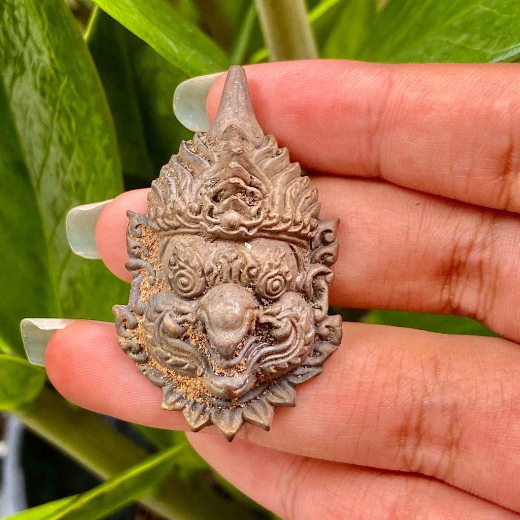 Majestic Thep Phaya Krut Head - Powerful Thai Alloy Casting with 8 Silver Takrut Scrolls by Kruba Ariyachart, Wat Saeng Kaew Phothiyan, 2015