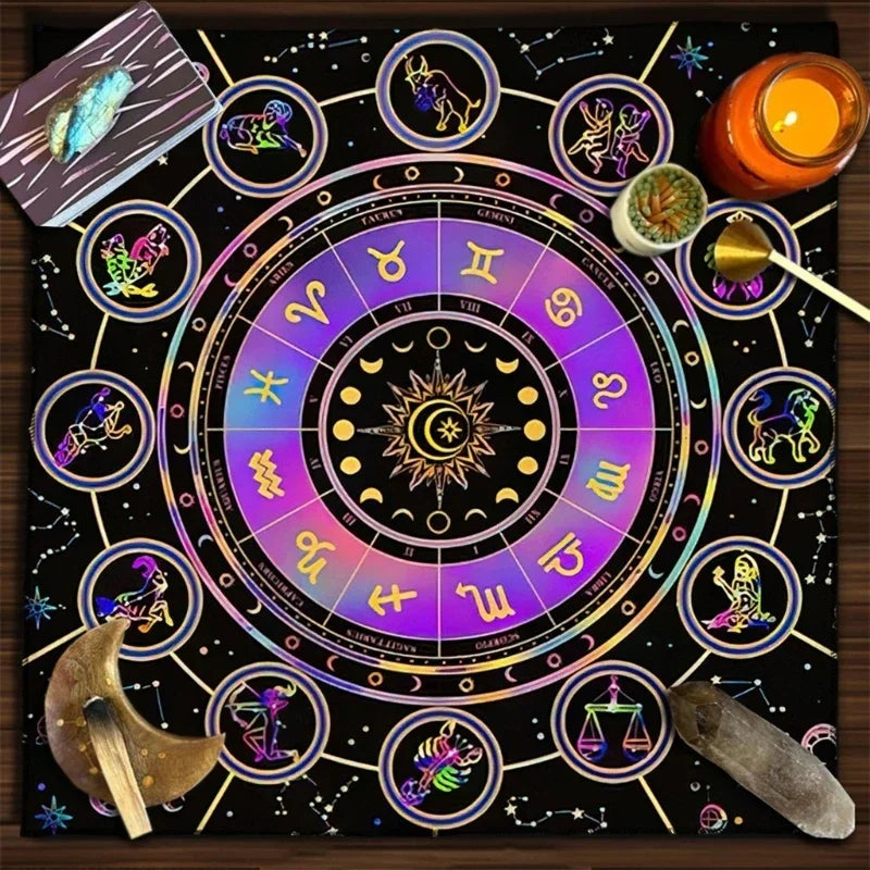 🔥MoonPhases Tarot Card Tablecloth | Astrological Divination Altar Cloth – Mystical Tapestry for Tarot and Spiritual Practice