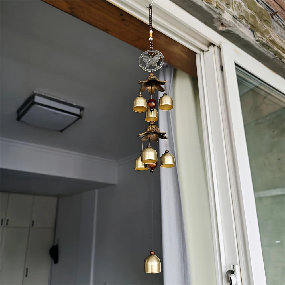 Double Metal Bell Pendant Wind Chime – Brass Finish Decorative Hanging Bells for Home and Patio with Protective Harmony