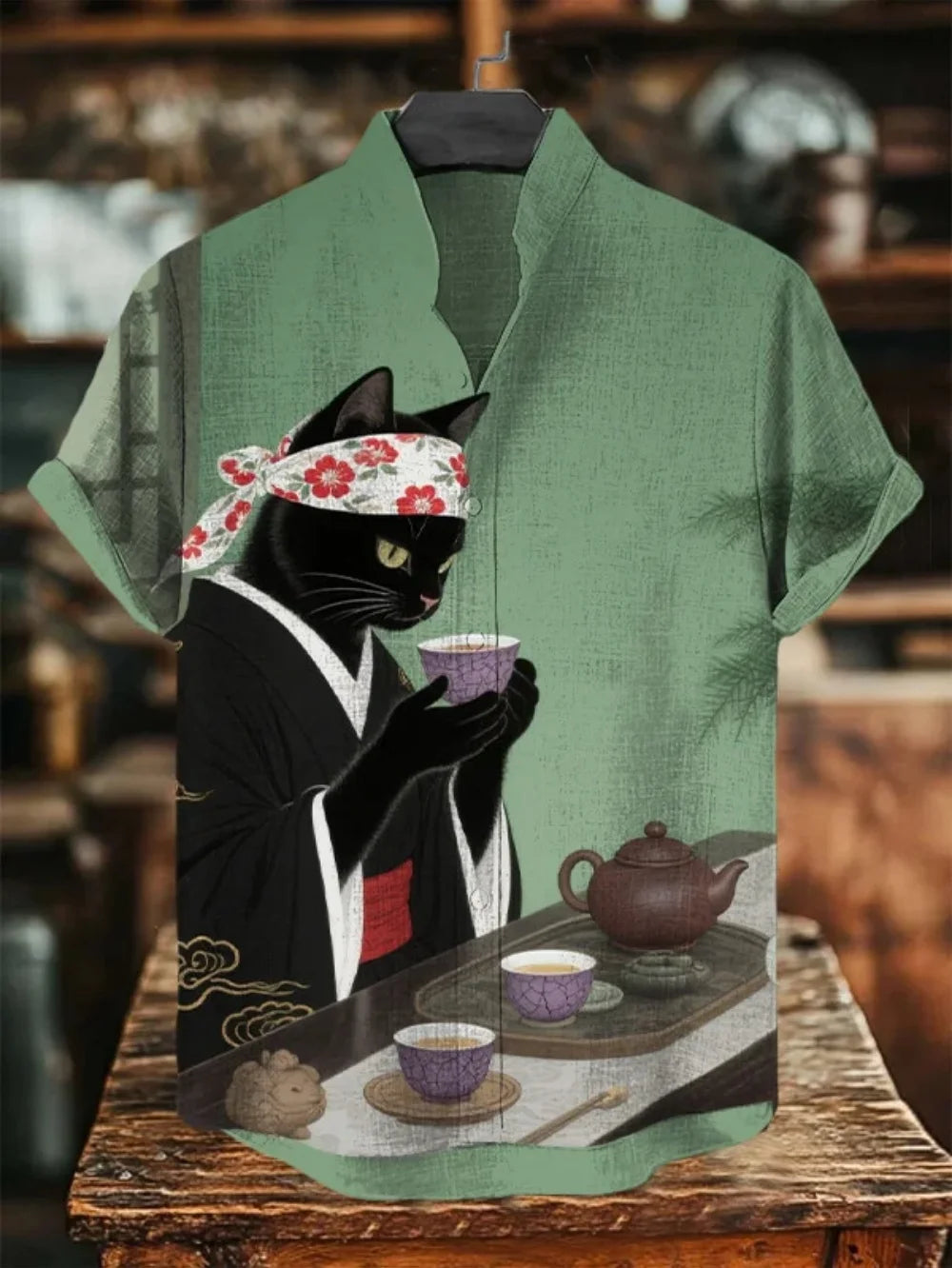 🌸 The Plum Blossom Heritage: Premium Men’s Summer Linen Shirt – High-Definition Oriental Floral Graphic, Modern Mandarin Standing Collar, and Sophisticated Urban-Street Short-Sleeve Button-Down llyh164
