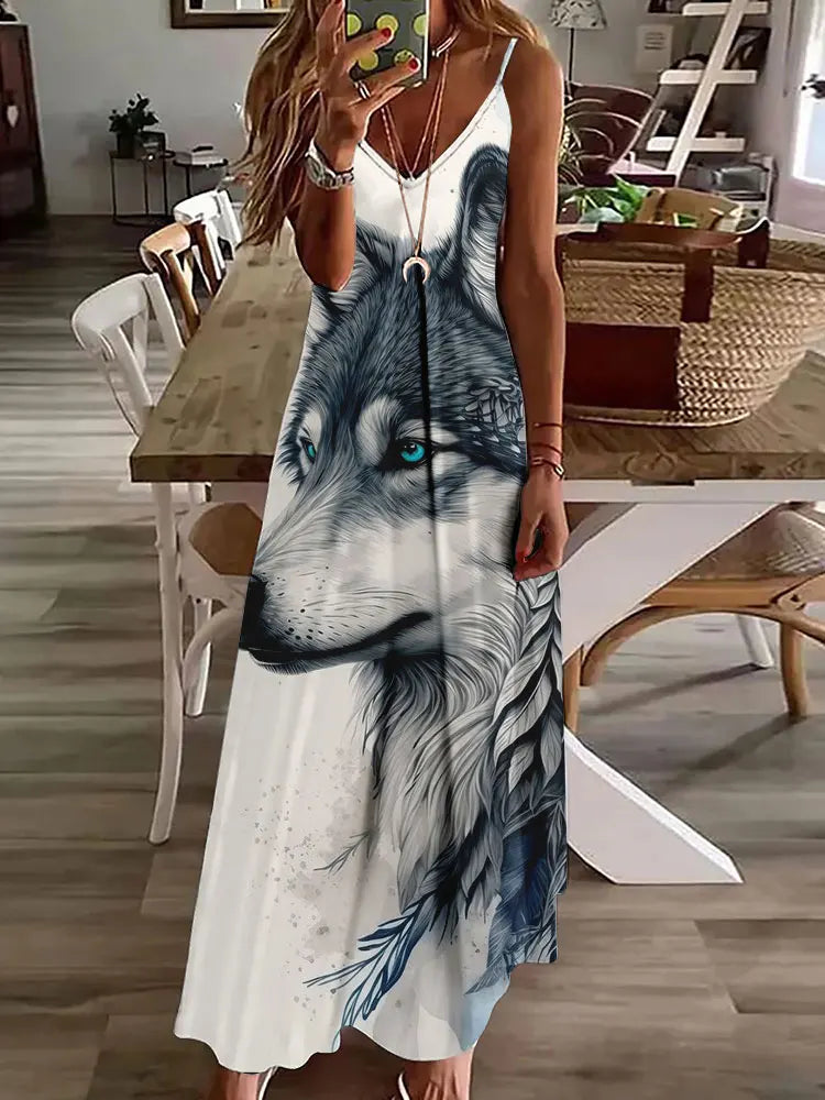 🛍️ 2024 New 3D Owl Vintage Print Sleeveless Vest Long Women’s Tribal Pattern Spaghetti Strap Dress – Summer Long Loose Vest Dresses BDQLTH24874555