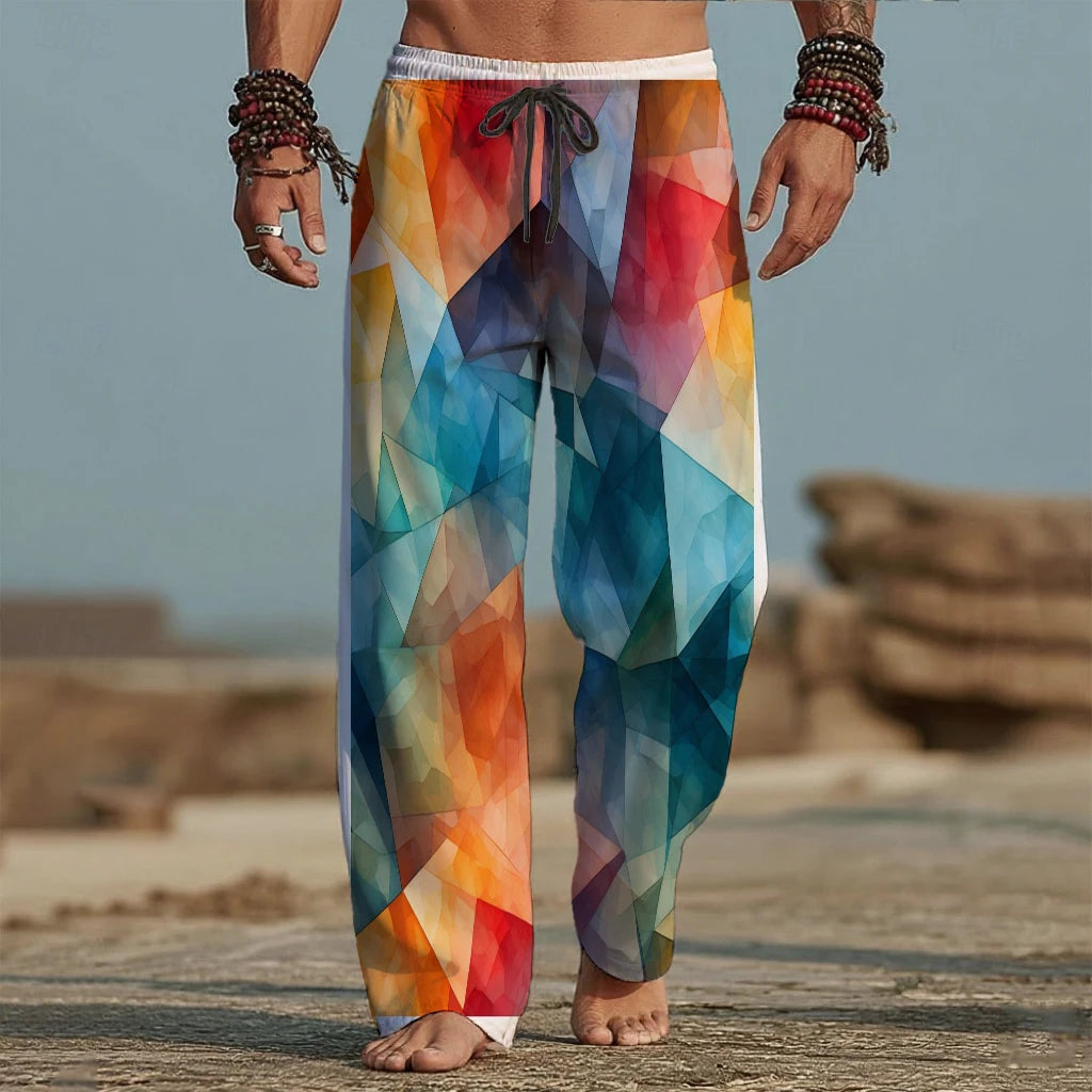 📐 The Geometric Kinetic: Premium Men’s 3D Printed Summer Trousers – High-Definition Optical Geometric Graphic, Breathable Ultra-Light Performance Fabric, and Sophisticated Mid-Waist Elastic Relaxed Fit Holiday Pants SJZHN20251911S