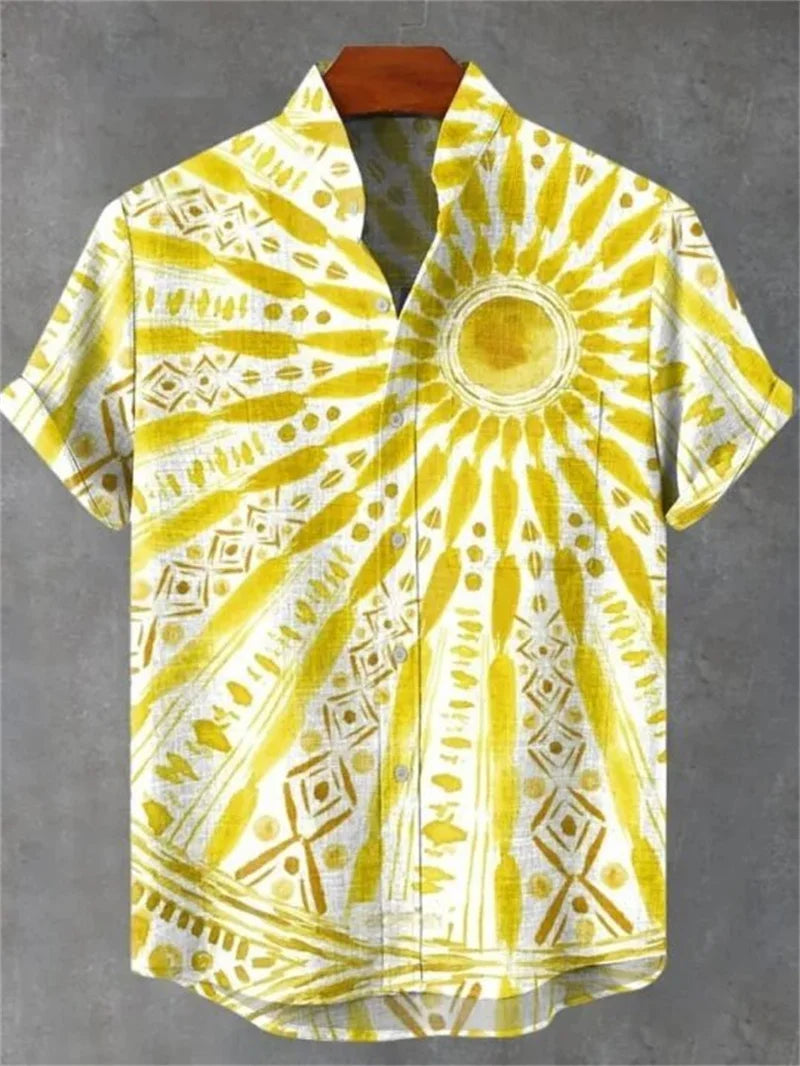 🏝️ The Elite Geometric Camisa: Premium Men’s Short-Sleeve Linen Shirt – High-Definition 3D Artistic Print, Ultra-Breathable Casual Button-Down, and Sophisticated Hawaiian Holiday Fashion (Incredible Value Edition) SFQQQD1558