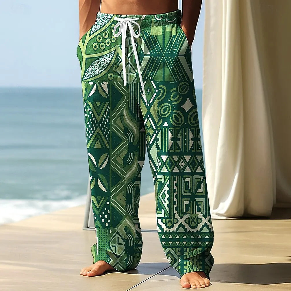 🎨 The Ethno-Geometric Urban Nomad Trousers: Premium Men’s Wide-Leg Pants – High-Definition Ethnic Print, Mid-Rise Elastic Drawstring Waist, Breathable Outdoor Comfort, and Sophisticated Autumn Silhouette SJZHH202522137