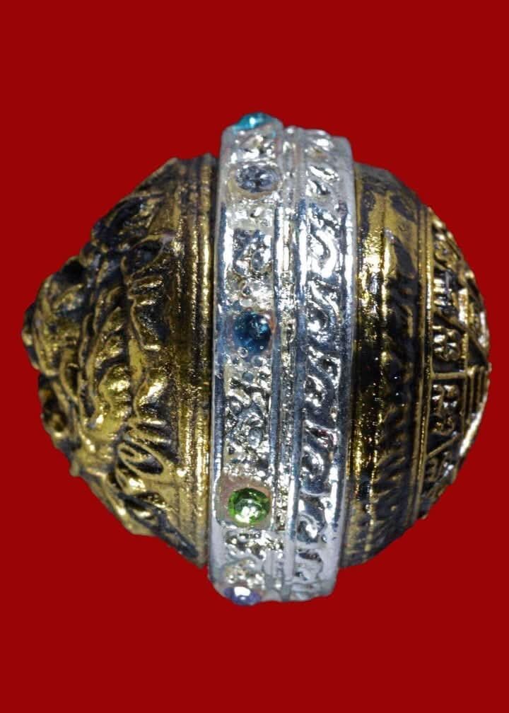 Exclusive Luk Om Nuea Duang Amulet - Limited Edition 2K Satin Silver with Nine Gemstone Inlays, Dual Empowerment from Luang Pu Mun, Luang Pu Theng & Luang Pu Sila