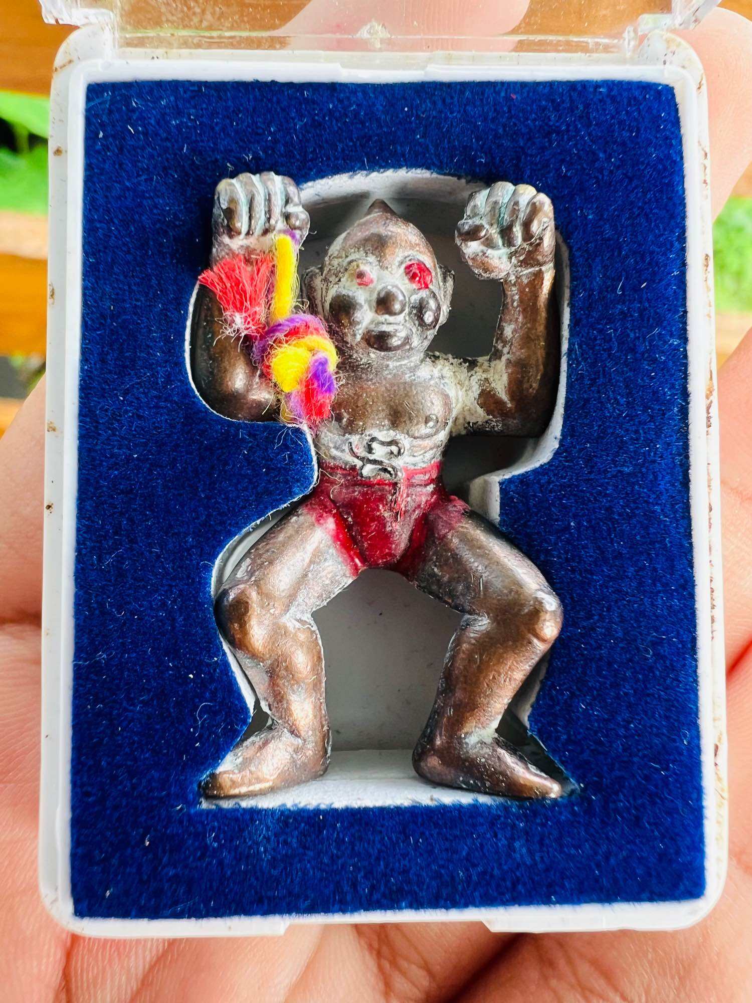 Rare Ai Kwid Guardian Spirit Figure - Wat Nai Tao, Trang for Naughty Child Protection Blackened fuse red robe