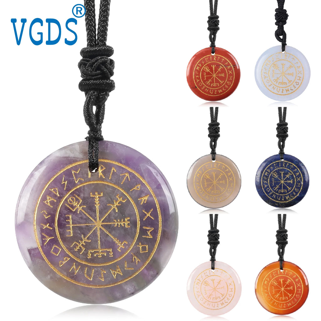 🧭 Natural Crystal Viking Compass Energy Pendant Necklace – Guardian Symbol | Fashion Jewelry for Men & Women