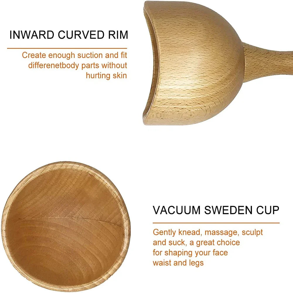 Wooden Handheld Massage Cup – Swedish Wood Therapy Cup for Lymphatic Drainage, Body Sculpting & Anti-Cellulite Gua Sha﻿