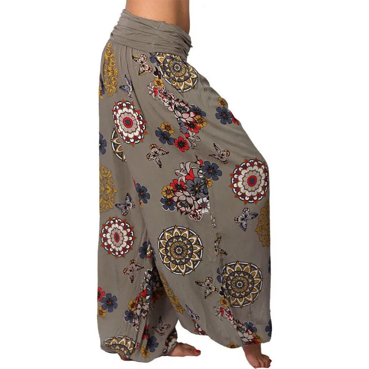 Summer Breeze Floral Harem Pants – Women's Wide Leg Boho Style with Elastic Waist