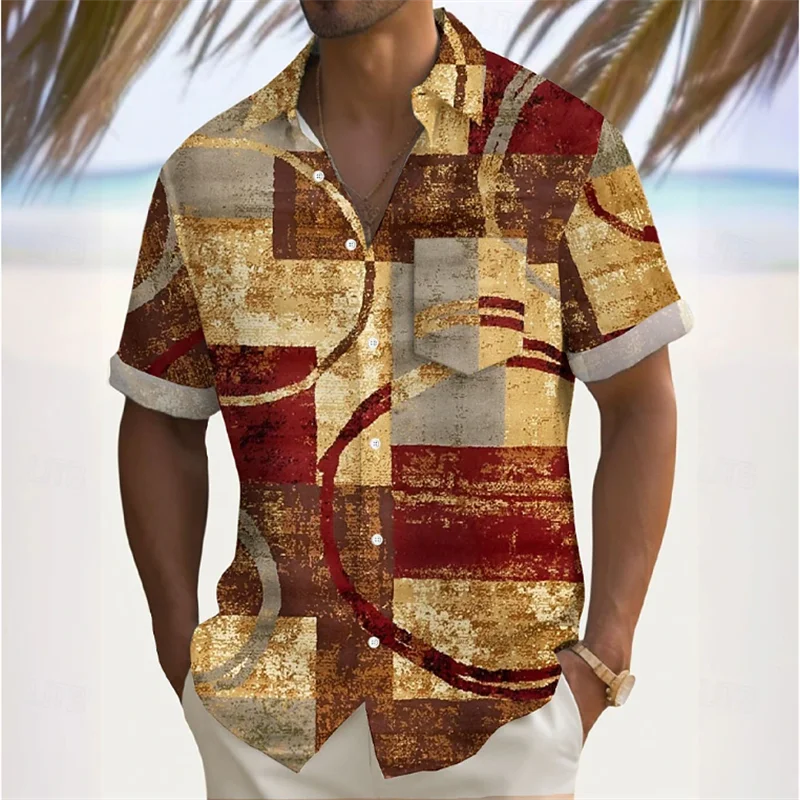 🌍 The Ethno-Block 3D Masterpiece: Premium Men’s Ethnic Color-Block Shirt – High-Definition Digital Print, Breathable Short-Sleeve Button-Down (Hemd Herren), and Sophisticated Resort Silhouette
