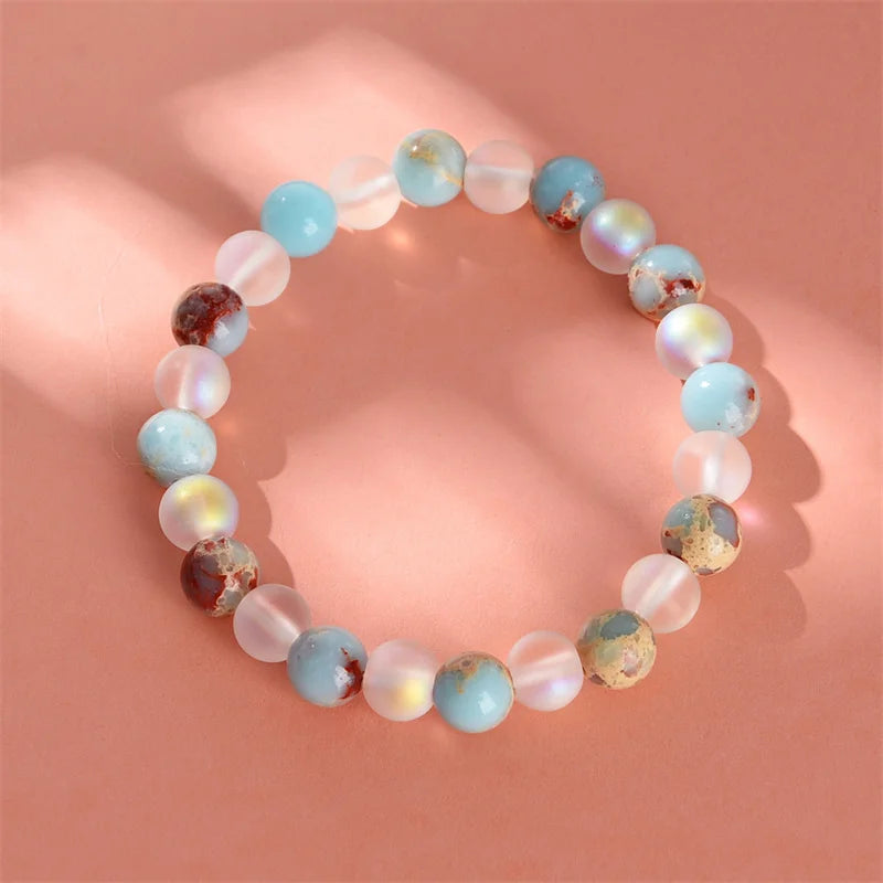 ✨ Aura Quartz and Ocean Sediment Beaded Bracelet – Homeopathic Crystal Jewelry for Abundance, Prosperity & New Beginnings