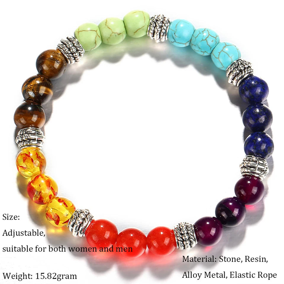 🌈 7 Chakra Healing Balance Bracelet: Natural Stone Beads & Adjustable Cord – Reiki Yoga Prayer Bangle for Anxiety Relief & Energy Alignment